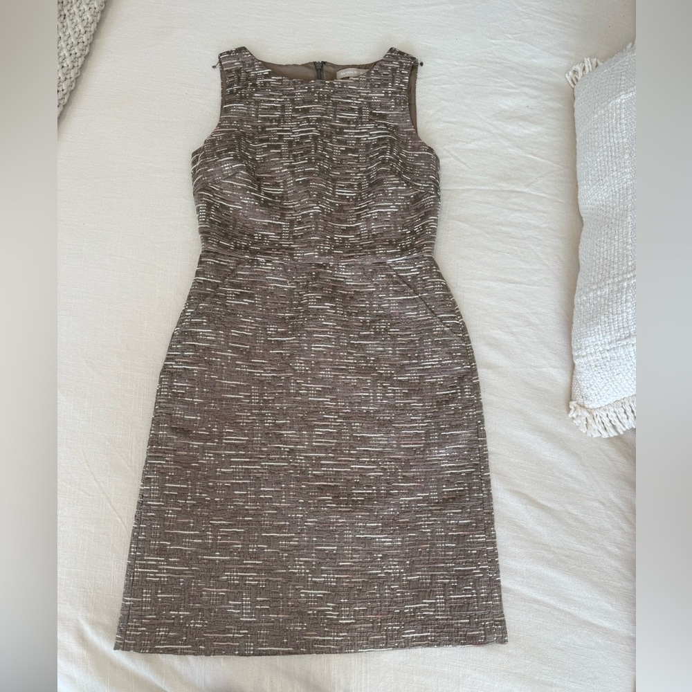 Banana Republic Tweed Textured Metallic Brown and Gold Work Dress size 0